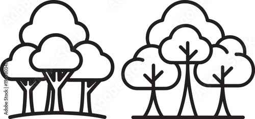 Stylized Trees in a Row, Forest, Nature, Greenery, Wood, Plants, Landscape, Organic, Growth, Environment, Ecology, Woodland, Outdoors, Simple Design, Tree Line, Tree Trunk, Tree Canopy, Tree Branches