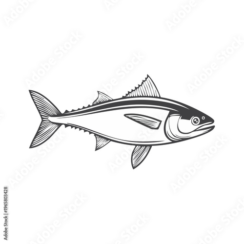Stylized Line Art Tuna Fish Ocean Marine Creature Aquatic Animal Graphic
