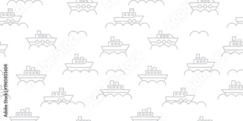 船と波のシンプルな線画模様