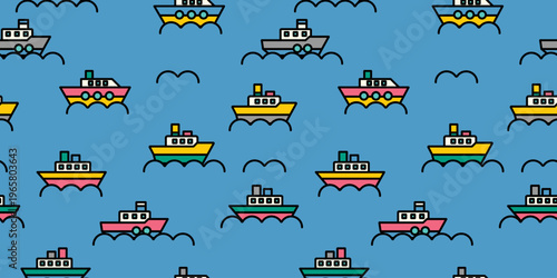 船と波が浮かぶ海の繰り返し模様