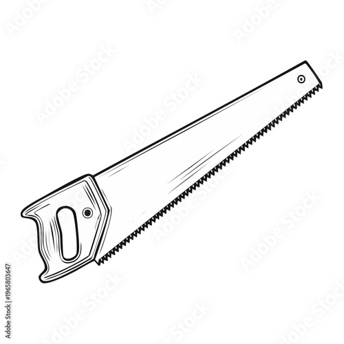 Handheld saw with serrated blade and ergonomic handle drawing