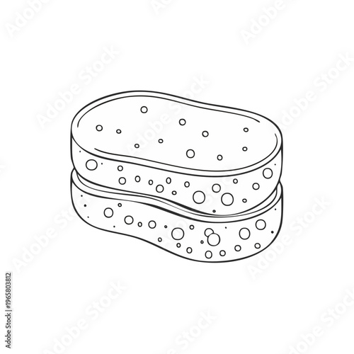 Two stacked cleaning sponges with porous texture drawing