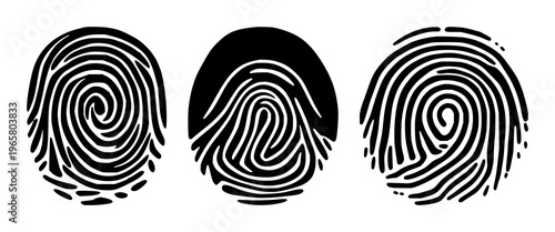 Fingerprint scan loop icon set with solid black design on white background featuring biometric, fingerprint, scan loop with line art and simple
