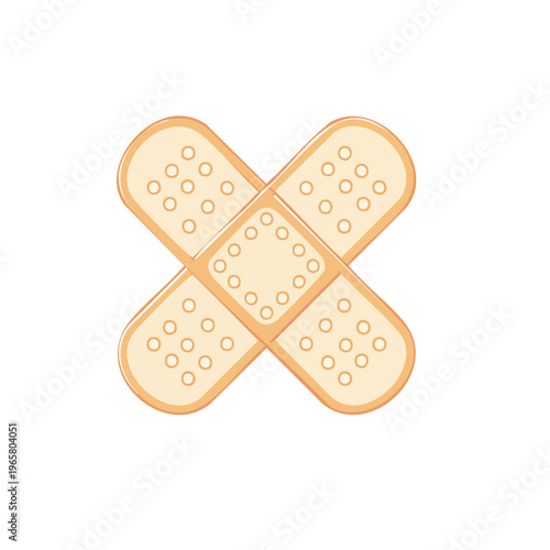 Two crossed adhesive bandages for minor wound care and first aid