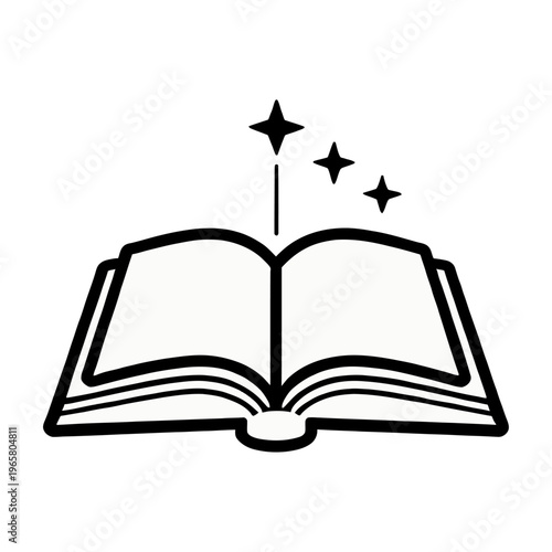 Vector of an open book with magical sparkles rising from its pages