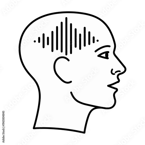 Vector of a human head with sound waves indicating listening or audio perception