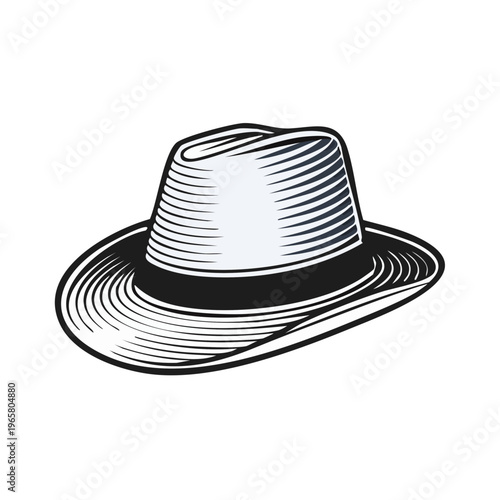 Classic Fedora Hat Artistic Engraving Style Icon