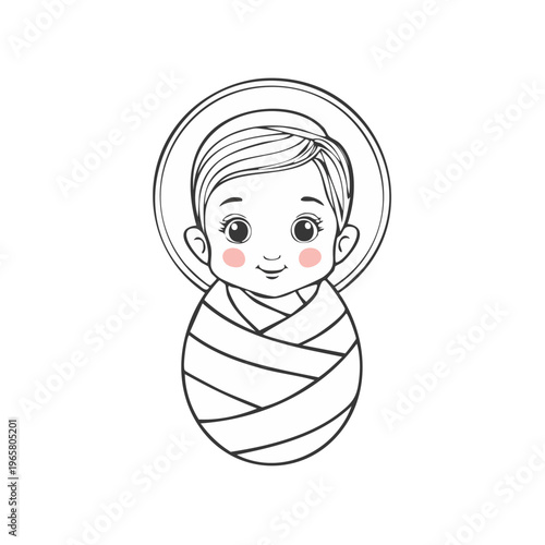 Cute baby in swaddle blanket with halo illustration