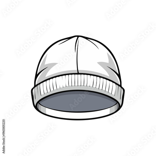 Simple modern white beanie hat illustration with ribbed band