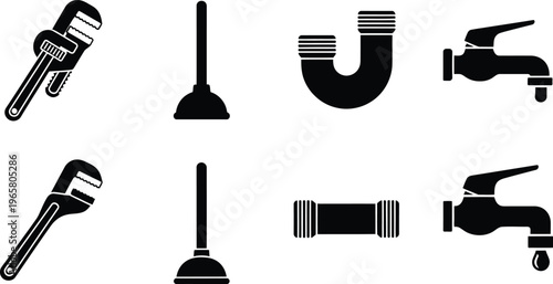 Plumbing editable icon set vector graphics for repair services tools fixtures seo optimized