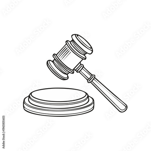 Lawyer's Gavel and Sounding Block in Sketch Style for Legal Justice Concepts