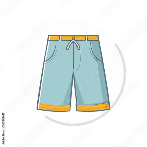 Light blue cartoon shorts with yellow waistband and cuffs drawstring detail