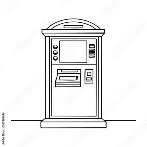 Outline of an automated teller machine with screen card slot and keypad