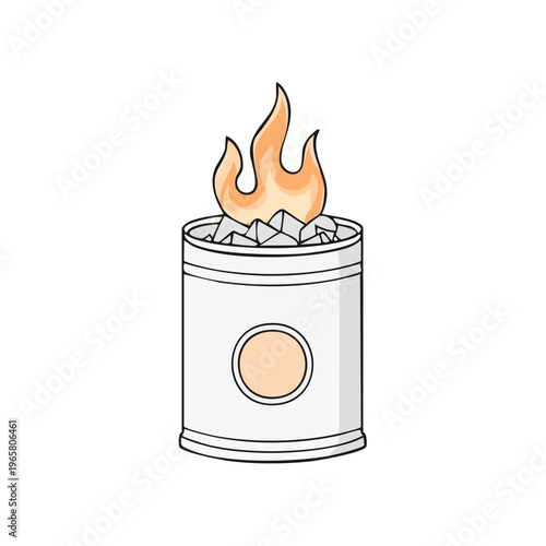 Cartoon illustration of a portable fire pit with flames rising from charcoal and rocks