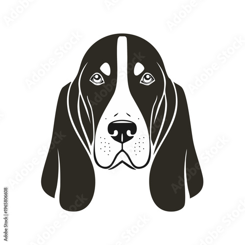 Stylized Portrait of a Basset Hound Dog Face with Long Droopy Ears