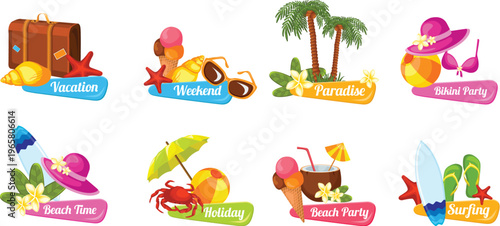 Summer Vacation & Beach Party Labels