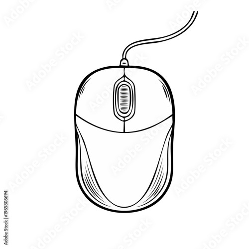 Computer Mouse Outline with Scroll Wheel and Wire Icon Graphic