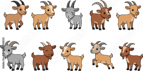 Foto Cute cartoon goat characters set with different poses and expressions farm anima