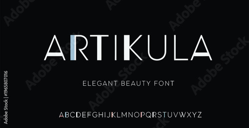 A sleek and modern font display with elegant typography on a black background