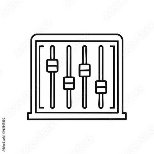 Simple line drawing of a sound mixing console with multiple faders