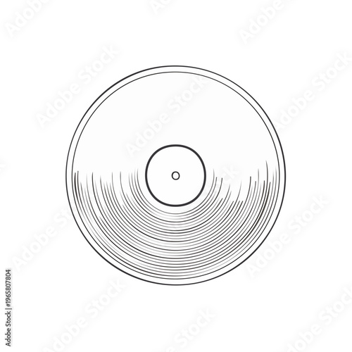 Stylized black and white outline drawing of a vinyl record with concentric grooves