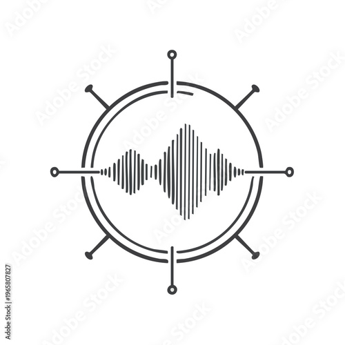 Abstract sound wave graphic within a circular schematic with radial lines