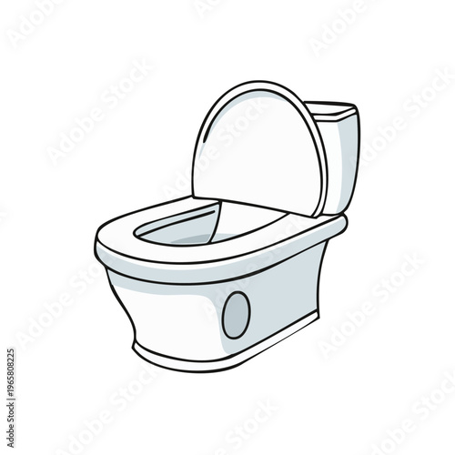 Hand drawn illustration of a white toilet with the lid up in a simple sketch style