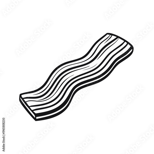 Black and White Stylized Illustration of a Wavy Bacon Strip