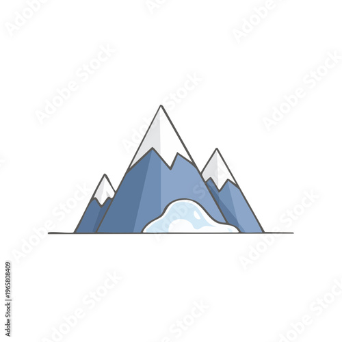 Stylized Snow Capped Mountains with Blue Slopes and White Snow