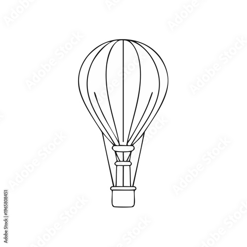 Outline of a classic hot air balloon with gondola, isolated on white background, simple sketch, vector art