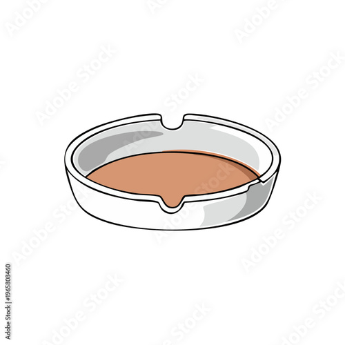 Simple white ashtray with brown residue inside illustration
