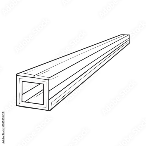 Perspective Drawing of a Wooden Beam with a Square Cross-Section