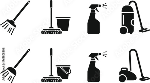 Cleaning editable icon set black silhouette icons for housekeeping sanitation hygiene vector graphics