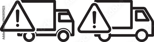 Delivery Truck Icons with Warning Triangles, Line Art Illustration for Logistics and Shipping Alerts, Flat Design