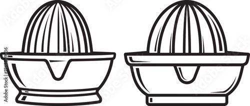 Juicer Icons, Citrus Squeezer Line Art, Manual Fruit Press Illustration for Kitchen and Healthy Living, Food Preparation