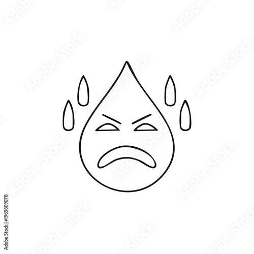 Worried water droplet emoji with sweat drops and angry expression