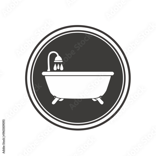 Bathtub with Shower Head and Flowing Water Icon