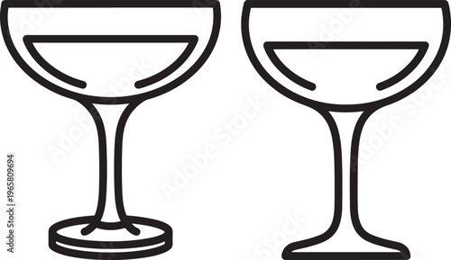Line Art Coupe Cocktail Glasses Icons with Beverage: Minimalist Vector Illustration for Drink Menus, Bars, and Celebration Designs on White Background, Cocktail Glass, Design Element, Restaurant Menu