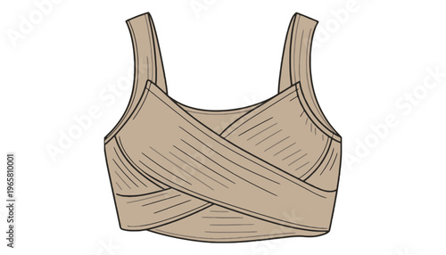 A beige cross front sports bra illustration for fitness and workout