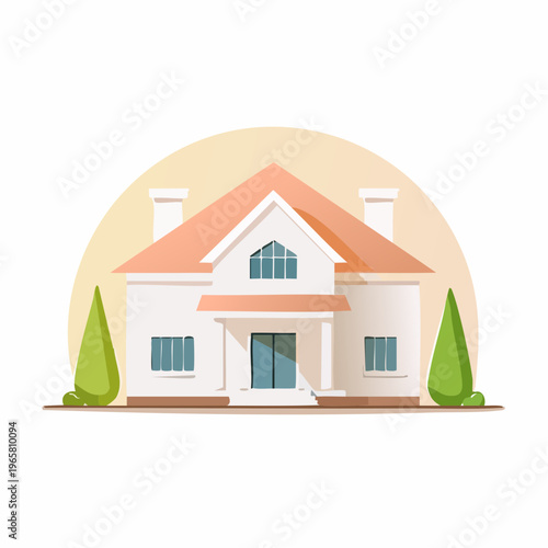 Charming Two-Story Residential House with Greenery in Front