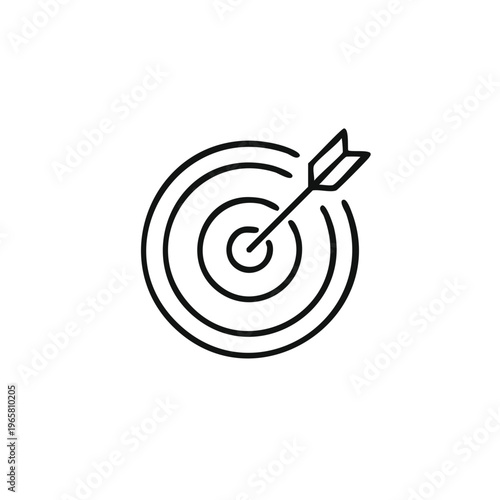 Outline of an arrow hitting the bullseye of a target.