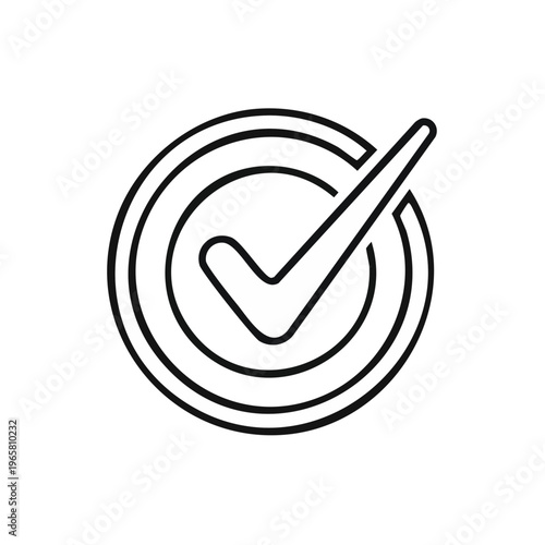 Outline check mark inside concentric circles symbol graphic element