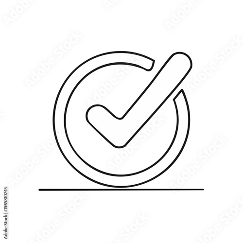 Minimalist line art checkmark within a circle symbol representing approval or completion