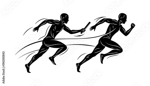 Runner passing baton to teammate in a relay race vector illustration