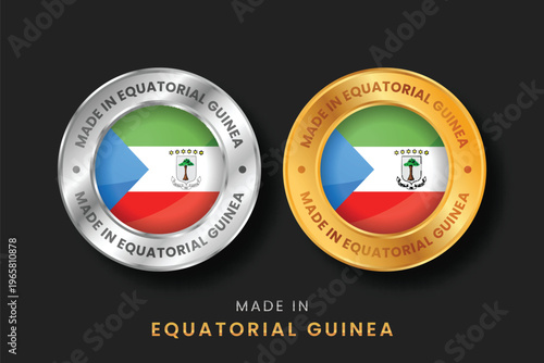 Made in Equatorial Guinea Flag Badge Gold and Silver Round Metallic Labels for Product Packaging and Export