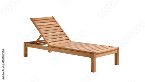 Sturdy wooden slatted sun lounger with adjustable backrest perfect for outdoor comfort, isolated on transparent background