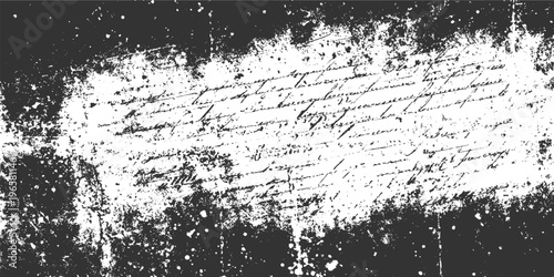 Distressed vintage handwritten script texture with dark grunge borders and scattered white specks