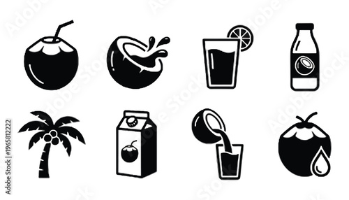 Apple icon set including fruit, juice and milk carton vector graphics