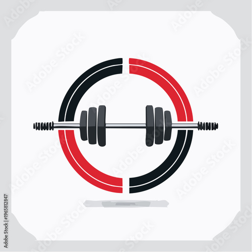 Dynamic dumbbell icon within a bold circular design, symbolizing power, training, and athletic achievement