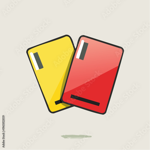 Two soccer cards, yellow and red, indicating warnings and penalties in a sports match